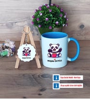 Sevimli Panda Kupa Bardak Kırmızı ve Ahşap Anahtarlık Hediye (Model 3)