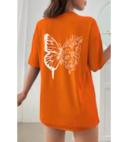 Unisex Drawing Butterflies  Tasarım T-shirt (Turuncu)