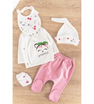 Kiraz Figürlü 5 Parça Kız Bebek Hastane Çıkışı Bebek Takımı (Pembe)