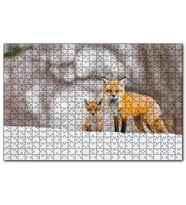 Cakapuzzle Karlar Üzerinde Kutup Tilkisi ve Yavrusu  Puzzle Yapboz MDF (Ahşap) (500 Parça)