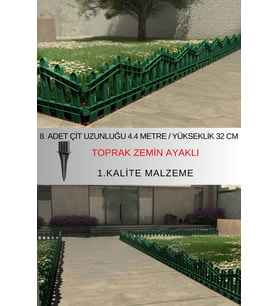 Dekoratif Plastik Bahçe ve Peyzaj Çiti 8 ADET ÇİT (Y: 32 CM / G: 4.4 M) TOPRAK AYAKLI (Yeşil)