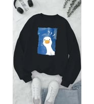 Meraklı Ördek Baskılı Oversize Sweatshirt (Antrasit)