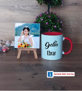 Gelin Fotoğraflı Dekoratif Taş, Kupa Bardak Beyaz Hediye (Model 2)