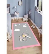 Dijital Baskılı Kaymaz Taban Yıkanabilir Kolay Temizlenir Modern Çocuk Odası Halısı NDÇ-HT-903 (Pembe)