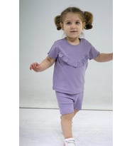 KD43027 Kaşkorse Fırfırlı Tişört Şort Takım (Lila)