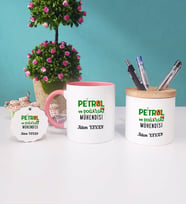 Petrol ve Doğalgaz Mühendisi Kupa Bardak Kırmızı Kalemlik ve Anahtarlık (Model 4)