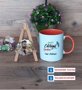 Edebiyat Öğretmeni Kupa Bardak Beyaz ve Fotoğraflı Ahşap Anahtarlık Hediye Öğretmenler Günü Hediyesi (Model 13)