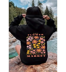 Flower Baskılı Oversize Sweatshirt (Siyah)