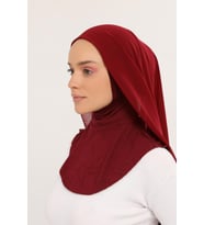 Hazır Pratik Lüks  Boyunluklu Boneli Şifon Şal (Bordo)