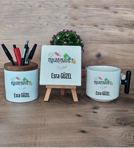 Bankacı Hediye Sepeti Kupa Bardak T Kulplu, Kalemlik ve Dekoratif Taş Bankacıya Hediye Bankacılar Günü Hediyesi (Model 6)