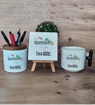 Bankacı Hediye Sepeti Kupa Bardak T Kulplu, Kalemlik ve Dekoratif Taş Bankacıya Hediye Bankacılar Günü Hediyesi (Model 6)