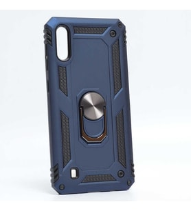 Samsung Galaxy M10 Uyumlu Kılıf Standlı Manyetik Yüzüklü Military Magnetic Ring Polycarbonate and TPU Case (Lacivert)