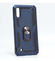 Samsung Galaxy M10 Uyumlu Kılıf Standlı Manyetik Yüzüklü Military Magnetic Ring Polycarbonate and TPU Case (Lacivert)