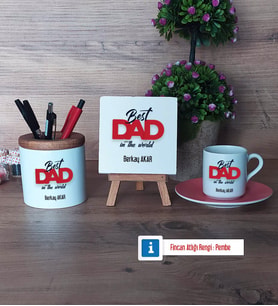 Babaya Hediye Hediye Seti Dekoratif Taş, Kalemlik, Ahşap Altlıklı Türk Kahvesi Fincanı Hediye Babaya Doğum Günü Hediyesi (Model 6)