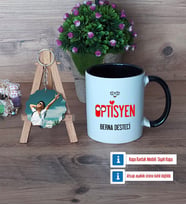 Optisyen Kupa Bardak Beyaz ve Fotoğraflı Ahşap Anahtarlık Hediye (Model 11)