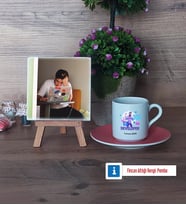 Developer Fotoğraflı Dekoratif Taş, Ahşap Altlıklı Türk Kahvesi Fincanı Hediye (Model 6)