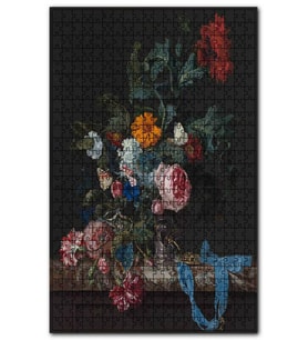 Cakapuzzle Mermer Üzerinde Renkli Çiçekler Puzzle Yapboz MDF (Ahşap) (500 Parça)