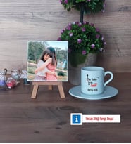 Harika Anne Fotoğraflı Dekoratif Taş, Ahşap Altlıklı Türk Kahvesi Fincanı Hediye (Model 2)