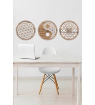 UNT Yin Yang, Yaşam Çiçeğ ve Sri Yantra 3'lü Set Duvar Dekoru Tablo Seti (Kahverengi)