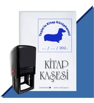 Kişiye Özel Köpek Silüet 6 Tarihli Otomatik Kitap Kaşesi (Mavi)