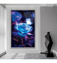 Metal Çerçeveli Canlı Gu¨l Cam Tablo (Beyaz)
