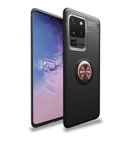 Samsung Galaxy S20 Ultra Kılıf Yüzüklü Magnetli Ravel Case (Siyah-Rose Gold)