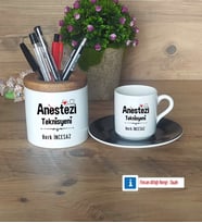 Anestezi Teknisyeni Hediyeleri Türk Kahvesi Fincanı Kırmızı, Kalemlik Kişiye Özel Hediye (Model 5)