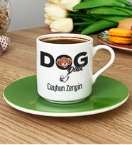 Kişiye Özel Dog Dad Türk Kahvesi Fincanı Köpek Babası (Yeşil)