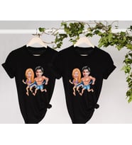 BK Gift Kişiye Özel Sevgililer Karikatürlü İkili Siyah T-shirt Seti, Sevgililer Hediye, Çift Hediyesi, Yıl Dönümü Hediyesi, Kişiye Özel Tişört (Model 13)