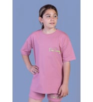 Toontoy Kız Çocuk Baskılı Taş İşlemeli Şortlu Takım (Gül Kurusu)