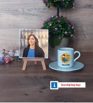 Öğretmenler Günü Hediyesi Fotoğraflı Dekoratif Taş, Ahşap Altlıklı Türk Kahvesi Fincanı Hediye (Model 2)