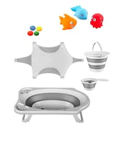 Katlanır Bebek Yıkama Banyo Seti 6 Parça Balık Hediyeli (Gri)