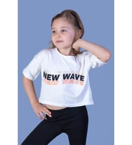 Toontoy Kız Çocuk New Wave Baskılı Taş İşlemeli Tişört (Ekru)