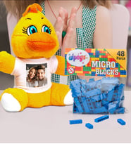Kişiye Özel Peluş Civciv Ve Renkli Micro Blocks Lego (Mavi)