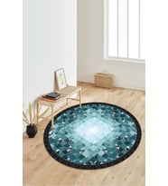 Dijital Baskılı Kaymaz Taban Yıkanabilir Yuvarlak Salon Halısı Koridor Halısı Paspas NDY-SD-1020 (Turkuaz)