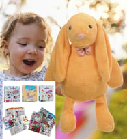 Uyku Arkadaşım PAPYONLU Uzun Kulak 65 cm Peluş Tavşan ve Eğitici Eğlenceli Etkinlik SETİ (Turuncu)