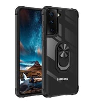Samsung Galaxy S21 Kılıf Şeffaf Sararmaz Yüzüklü Mola Kapak (Siyah)
