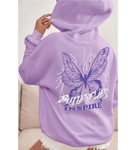 Unisex Butterfly & Letter Graphic Baskılı Sweatshirt (Lila)