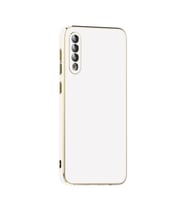 Samsung Galaxy A50 Kılıf Kenarları Gold Kamera Korumalı Renkli Pastel Silikon Siyah BARK (Beyaz)