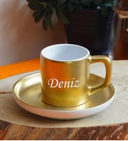 Kişiye Özel Renkli Fincan Seti & 16 Farklı Renk Seçeneği (Altın)