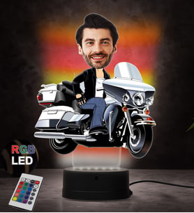 Doğum Günü Hediyesi,Sevgiliye Hediye, Kişiye Özel Fotoğraflı Motorcu 2 Karikatür 3D Led Lamba (RGB)