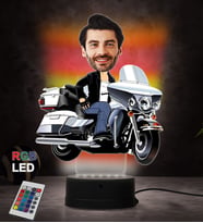 Doğum Günü Hediyesi,Sevgiliye Hediye, Kişiye Özel Fotoğraflı Motorcu 2 Karikatür 3D Led Lamba (RGB)