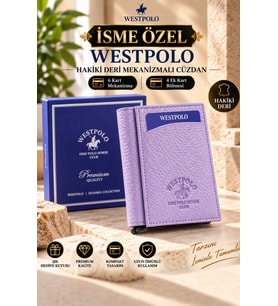 Westpolo Hakiki Deri İsme Özel Erkek Mekanizmalı Cüzdan  (Lila)