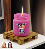 BK Gift Kişiye Özel DTF Best Friend Karikatürlü Renkli Cam Kavanozda Kokulu Mum-1(13 Renk Seçeneği), Arkadaşa Hediye, Doğum Günü Hediyesi (Pembe)