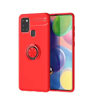Samsung Galaxy A21S Kılıf Mıknatıslı Yüzüklü Standlı Yumuşak Silikon Kapak Ravel (Kırmızı)