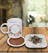 Kişiye Özel Tasarım Kupa Bardak Ve Fotoğraflı Ahşap Bardak Altlığı 99433 (Turuncu)