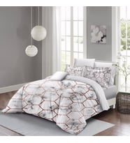 MonoHome Marble Geo Çift Kişilik Nevresim Takımı 3D Pamuk Saten (Beyaz-Pembe)