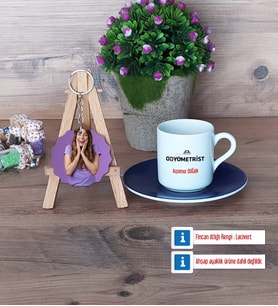 Odyometrist Türk Kahvesi Fincanı Ahşap Altlıklı ve Fotoğraflı Ahşap Anahtarlık Hediye (Model 4)