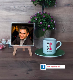 Dayıya Hediye Fotoğraflı Dekoratif Taş, Ahşap Altlıklı Türk Kahvesi Fincanı Hediye (Model 9)