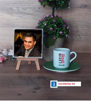 Dayıya Hediye Fotoğraflı Dekoratif Taş, Ahşap Altlıklı Türk Kahvesi Fincanı Hediye (Model 9)